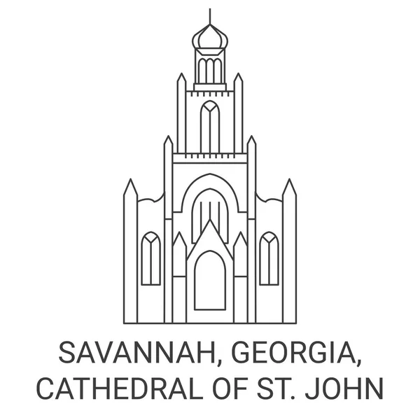 Amerika Birleşik Devletleri Savannah Gürcistan John Katedrali Seyahat Çizgisi Vektör — Stok Vektör