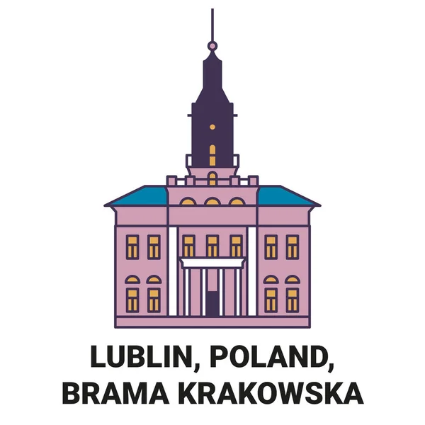 Lengyelország Lublin Brama Krakowska Utazás Mérföldkő Vonal Vektor Illusztráció — Stock Vector
