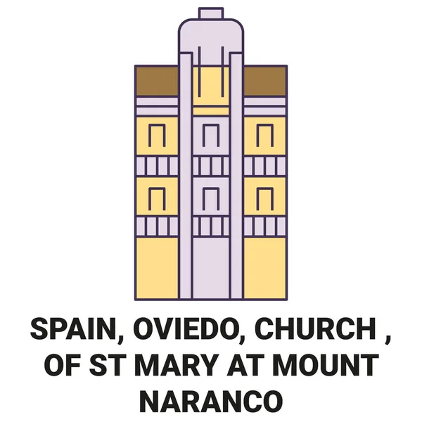 西班牙 Oviedo Church Mary在Naranco山上旅行的地标线矢量图解 — 图库矢量图片