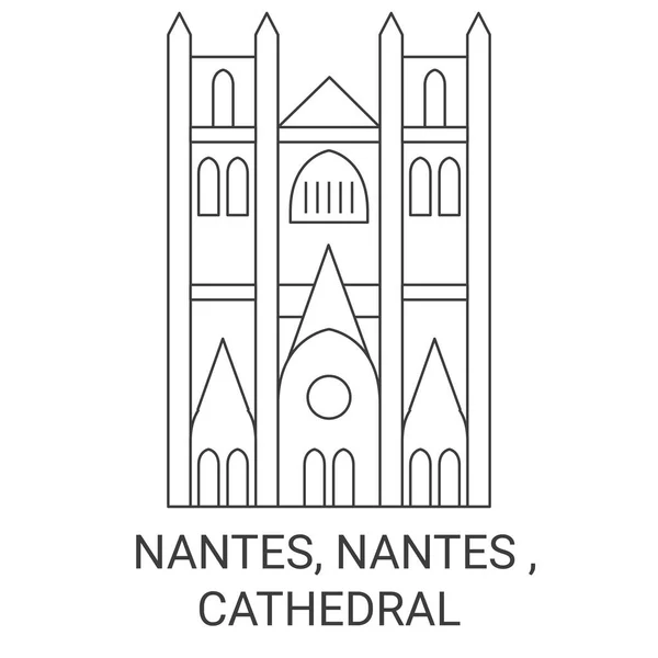 フランス ナント ナント 大聖堂旅行ランドマークラインベクトル図 — ストックベクタ