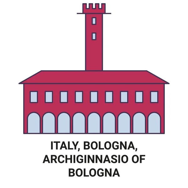 Italien Bologna Archiginnasio Von Bologna Reise Meilenstein Linienvektorillustration — Stockvektor