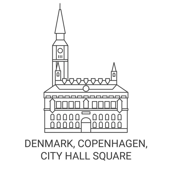Danimarka Kopenhag Belediye Binası Meydanı Seyahat Çizgisi Çizgisi Çizimi — Stok Vektör