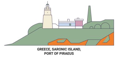 Greece, Saronic Island, Port Of Piraeus travel landmark line vector illustration clipart