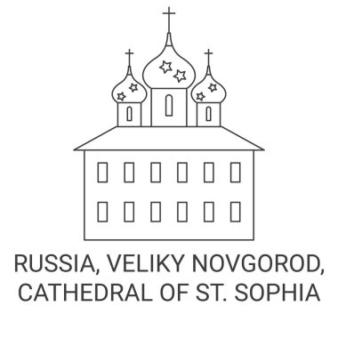 Rusya, Veliky Novgorod, St. Sophia Katedrali seyahat çizgisi vektör ilüstrasyonu