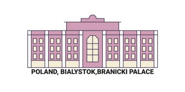 Polonya, Bialystok, Branicki Sarayı, seyahat çizgisi vektör ilüstrasyonu