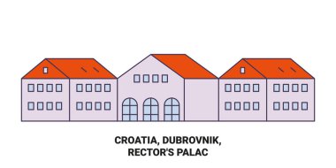 Hırvatistan, Dubrovnik ve Rektörler Palac tarihi sınır çizgisi illüstrasyonunda seyahat ediyorlar