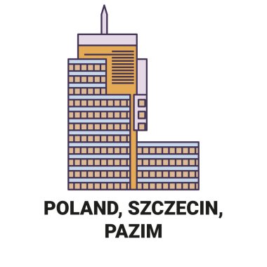 Polonya, Szczecin, Pazim seyahat çizgisi vektör ilüstrasyonu