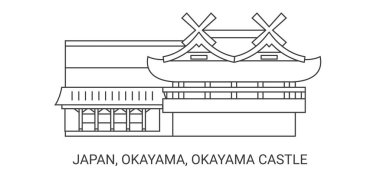 Japonya, Okayama, Okayama Şatosu, seyahat çizgisi vektör ilüstrasyonu