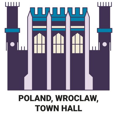 Polonya, Wroclaw, Belediye Binası seyahat çizgisi vektör ilüstrasyonu