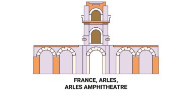 Fransa, Arles, Arles Amfitiyatrosu seyahat çizgisi vektör ilüstrasyonu