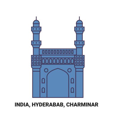 Hindistan, Hyderabab, Charminar seyahat sınır çizgisi vektör ilüstrasyonu