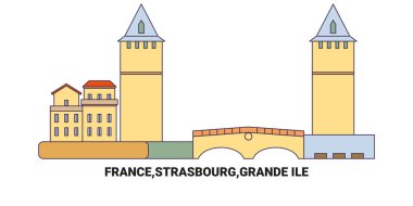 Fransa, Strasbourg, Grande, Le seyahat çizgisi vektör ilüstrasyonu