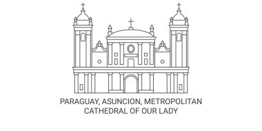 Paraguay, Asuncion, Başkent Katedrali. Leydi 'mizin seyahat çizgisi çizelgesi çizimi.