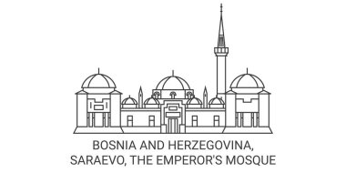 Bosna-Hersek, Saraevo ve İmparatorlar Camii tarihi sınır çizgisi illüstrasyonunda seyahat ediyorlar