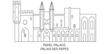 Fransa, Papalık Sarayı, Palais Des Papes şehir simgesi vektör ilüstrasyonunda seyahat ediyor