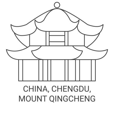 Çin, Chengdu, Qingcheng Dağı seyahat çizgisi çizgisi çizimi