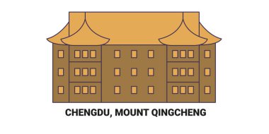 Çin, Chengdu, Qingcheng Dağı, seyahat çizgisi vektör ilüstrasyonu