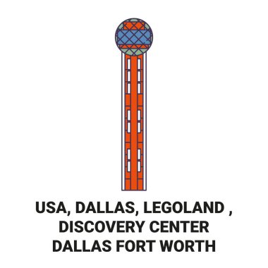 Usa, Dallas, Legoland, Discovery Center Dallas Fort Worth seyahat çizgisi vektör ilüstrasyonu