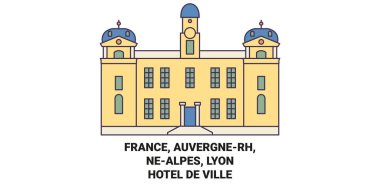 Fransa, Auvergnerh, Nealpes, Lyonhtel De Ville seyahat çizgisi vektör ilüstrasyonu