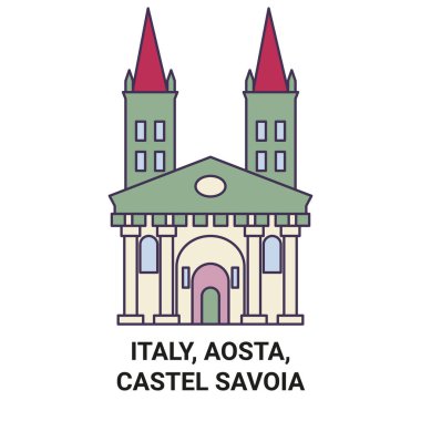 İtalya, Aosta, Castel Savoia seyahat çizgisi vektör ilüstrasyonu