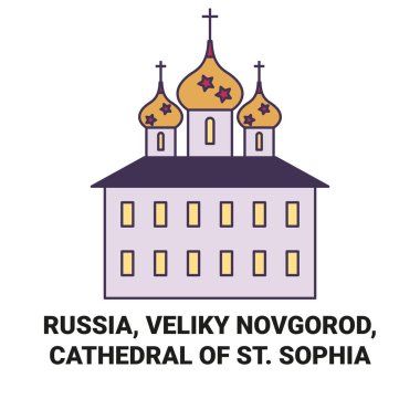 Rusya, Veliky Novgorod, St. Sophia Katedrali seyahat çizgisi vektör ilüstrasyonu
