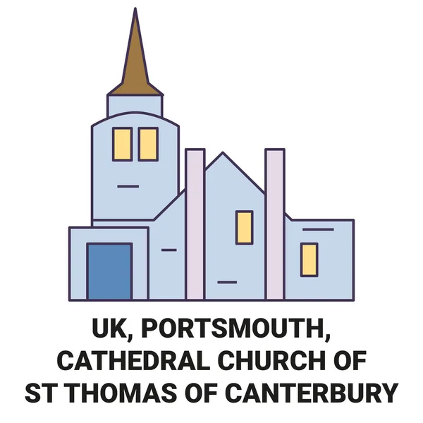 England Portsmouth Cathedral Church Thomas Canterbury Reise Meilenstein Linienvektorillustration — Stockvektor