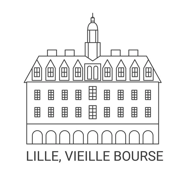 Franciaország Lille Vieille Bourse Utazás Mérföldkő Vonal Vektor Illusztráció — Stock Vector