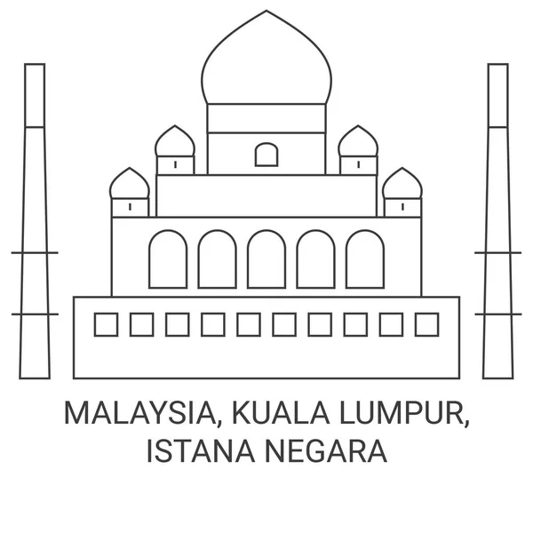 Malásia Kuala Lumpur Istana Negara Viagem Marco Linha Vetor Ilustração —  Vetores de Stock