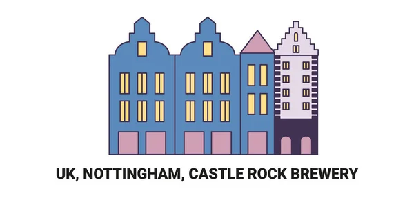England Nottingham Castle Rock Bryggeri Resor Landmärke Linje Vektor Illustration — Stock vektor