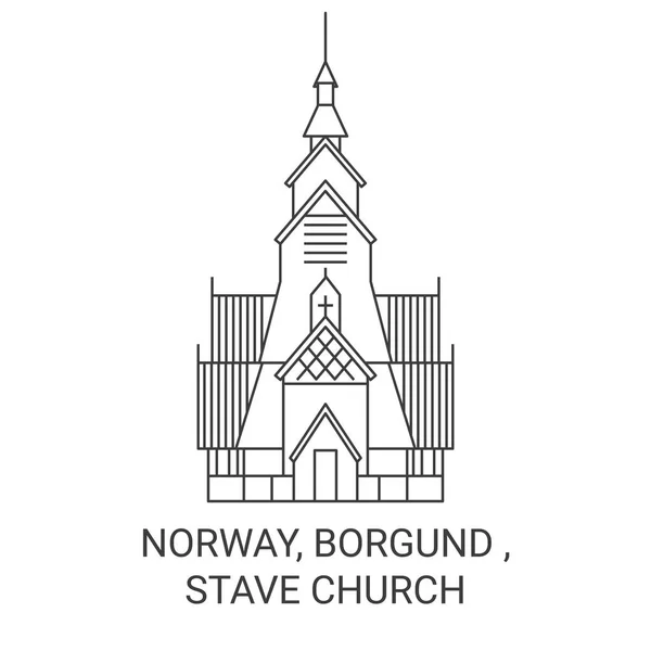 Norway Borgund Stave Church Travel Landmark Line Vector Illustration — Stock Vector