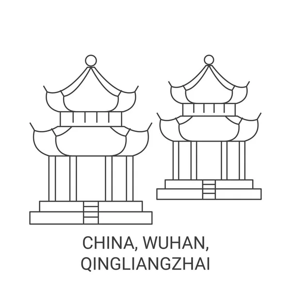 Kína Wuhan Qingliangzhai Utazás Mérföldkő Vonal Vektor Illusztráció — Stock Vector