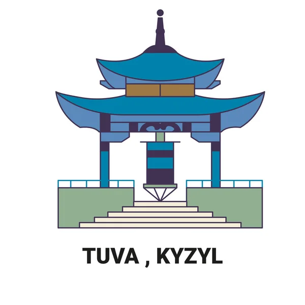 Russia Tuva Kyzyl Travel Landmark Line Vector Illustration - Stok Vektor