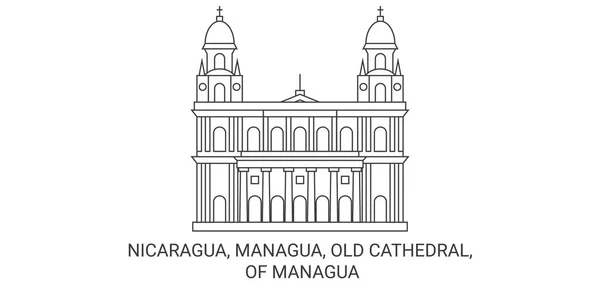 Nicaragua Managua Catedral Vieja Managua Recorrido Hito Línea Vector Ilustración — Archivo Imágenes Vectoriales