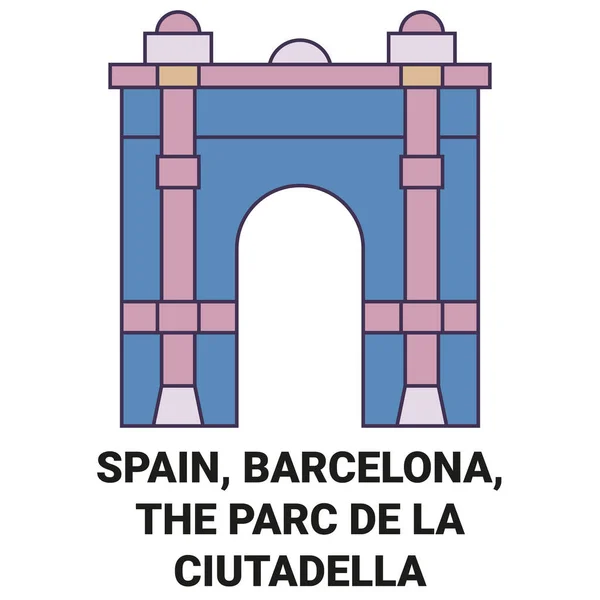 Španělsko Barcelona Parc Ciutadella Cestovní Orientační Čára Vektor Ilustrace — Stockový vektor