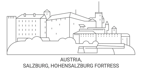 Austria Salzburg Hohensalzburg Fortress Travel Landmark Line Vector Illustration — Stock Vector