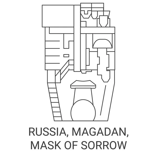 Russie Magadan Masque Douleur Voyage Illustration Vectorielle Ligne Historique — Image vectorielle