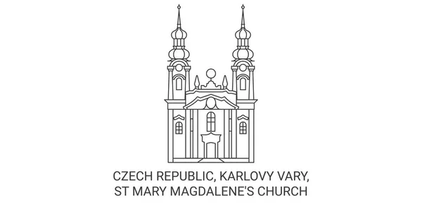 Czech Republic カルロヴィ ヴァリ聖マリア マグダラのマリア教会の旅のランドマーク線ベクトルイラスト — ストックベクタ