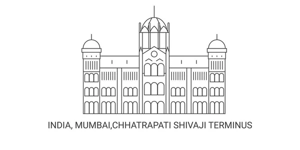 Índia Mumbai Chhatrapati Shivaji Terminus Ilustração Vetor Linha Referência Viagem —  Vetores de Stock