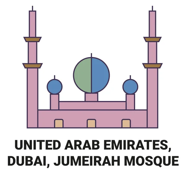 Birleşik Arap Emirlikleri Dubai Jumeirah Camii Tarihi Eser Çizgisi Çizimi — Stok Vektör