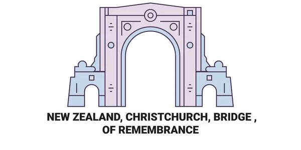 New Zealand Christchurch Bridge Rememsionary Travel Landmark Line Vector Illustration — 스톡 벡터