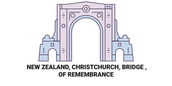 Nueva Zelanda Christchurch Puente Recuerdo Viaje Hito Línea Vector Ilustración — Vector de stock