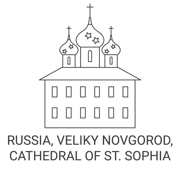 Rússia Veliky Novgorod Catedral Santa Sofia Viagem Marco Linha Vetor — Vetor de Stock