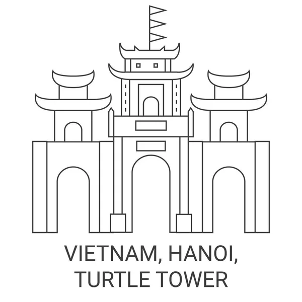 Vietnam Hanoi Tortuga Torre Viaje Hito Línea Vector Ilustración — Vector de stock