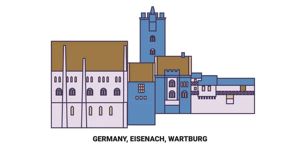 Tyskland Eisenach Wartburg Resor Landmärke Linje Vektor Illustration — Stock vektor