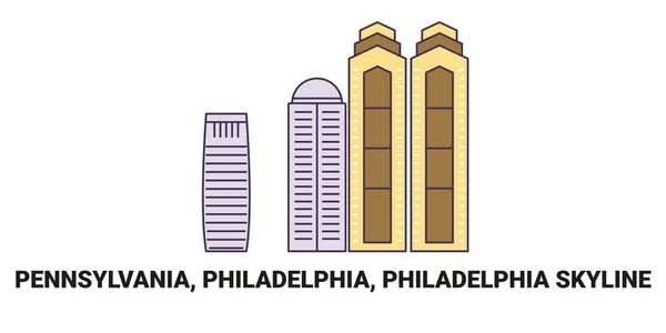 United States Pennsylvania Philadelphia Philadelphia Skyline Travel Landmark Line Vector — Stock Vector