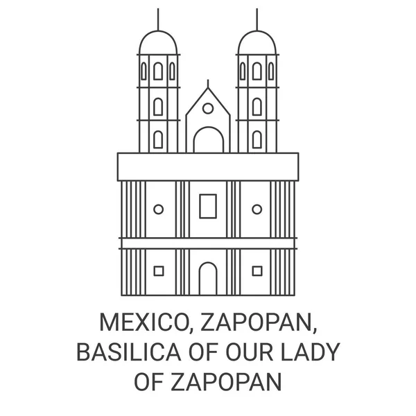 México Zapopan Basílica Nuestra Señora Zapopan Recorrido Hito Línea Vector — Vector de stock