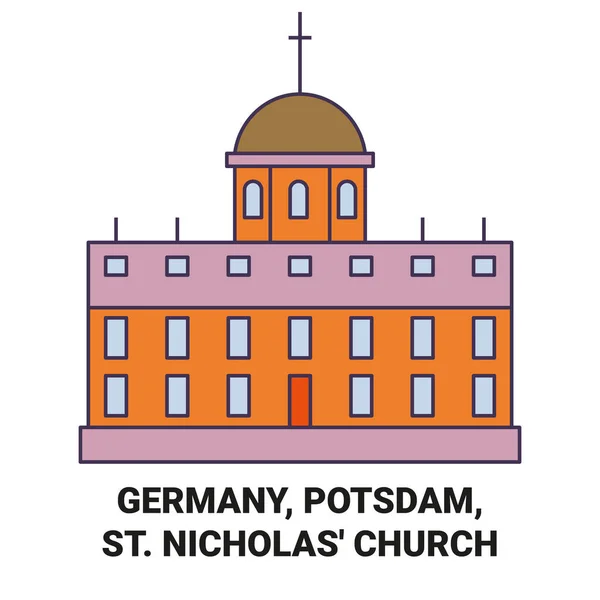 Alemania Potsdam Iglesia San Nicolás Viaje Hito Línea Vector Ilustración — Vector de stock