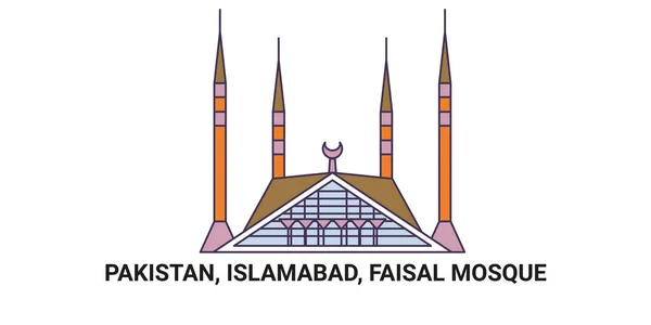 Pakistán Islamabad Mezquita Faisal Ilustración Vector Línea Referencia Viaje — Vector de stock