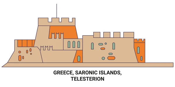 Görögország Saronic Szigetek Telesterion Utazás Mérföldkő Vonal Vektor Illusztráció — Stock Vector