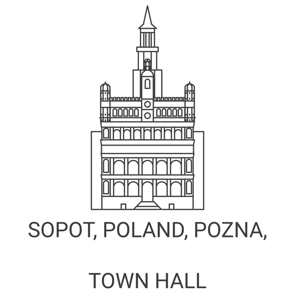 Poland Pozna Town Hall Travel Landmark Line Vector Illustration — Stock Vector